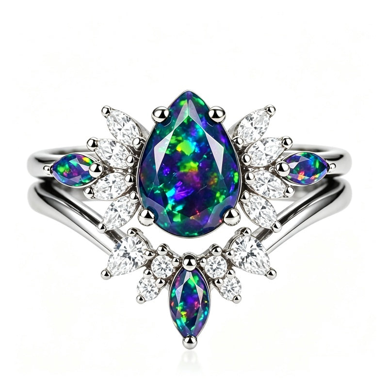 Sterling Silver 10K  14K  18K  Gold Personalized Engraved Black Opal Engagement Wedding Promise Ring for Her