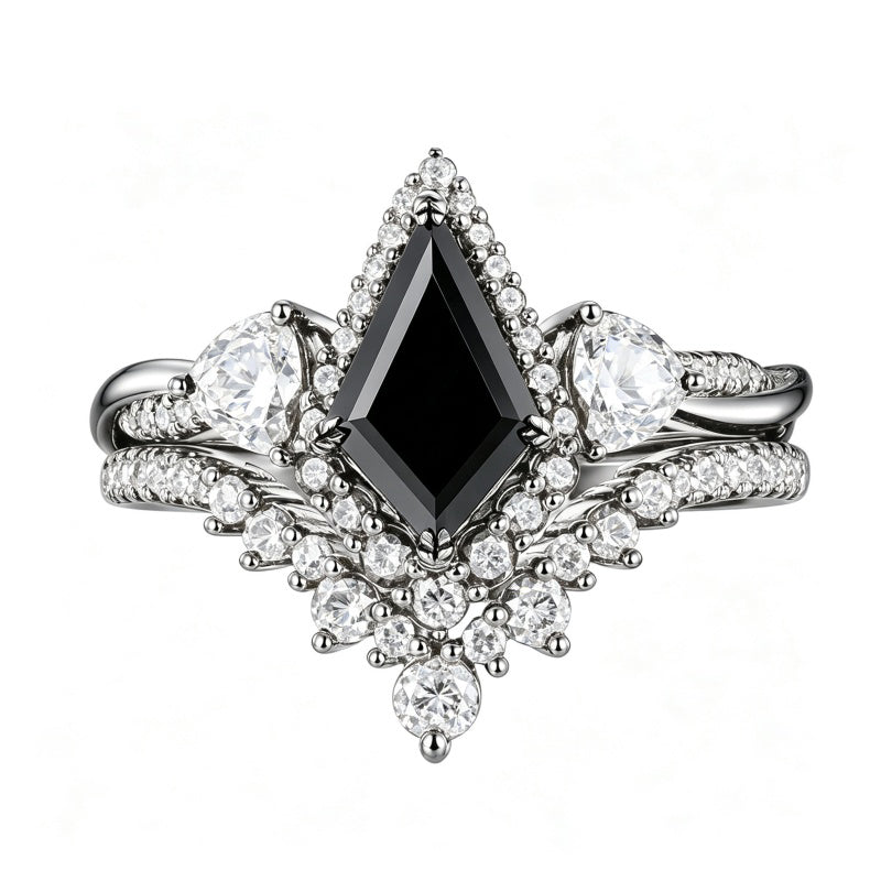 Sterling Silver 10K  14K  18K Gold 1CT-4CT Black Onyx Engagement Ring Gothic Wedding Promise Ring