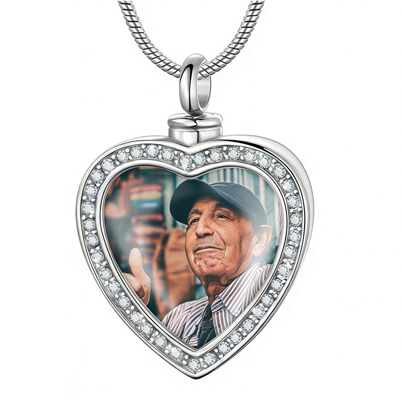 Stainless Steel Personalized Photo Engraved Heart Urn Necklace for Ashes