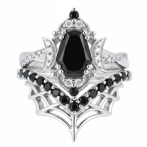 Sterling Silver 10K  14K  18K Gold 1CT-4CT Black Onyx Engagement Ring Gothic Wedding Promise Ring