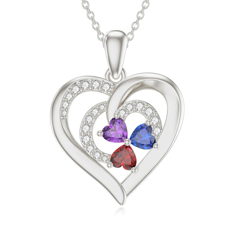 10K 14K 18K Solid Gold Personalized Engraved 1-4 Birthstone Heart Necklaces for Women
