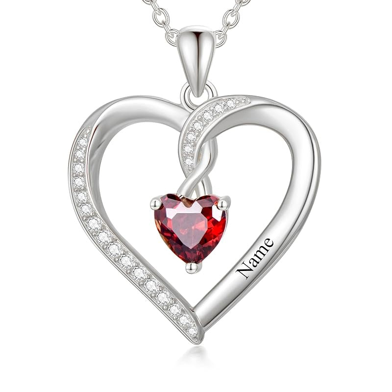 10K 14K 18K Solid Gold Personalized Engraved 1-4 Birthstone Heart Necklaces for Women