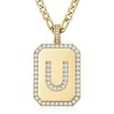 14K Gold Plated  Cubic Zirconia Initial Necklace Square Monogram Jewelry