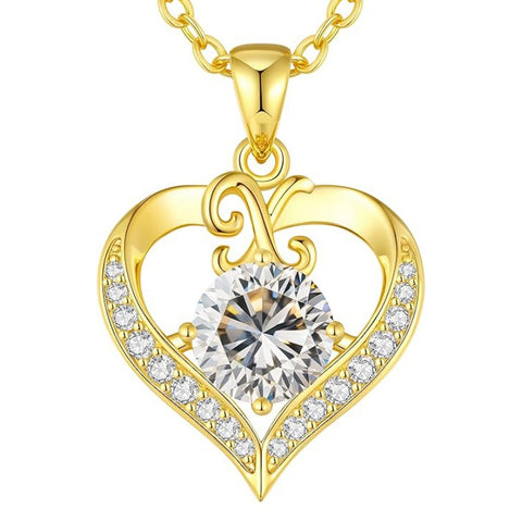 14K Gold Plated Initial Love Heart 2 Carat Moissanite Necklaces for Women Christmas Anniversary Birthday Present Gifts