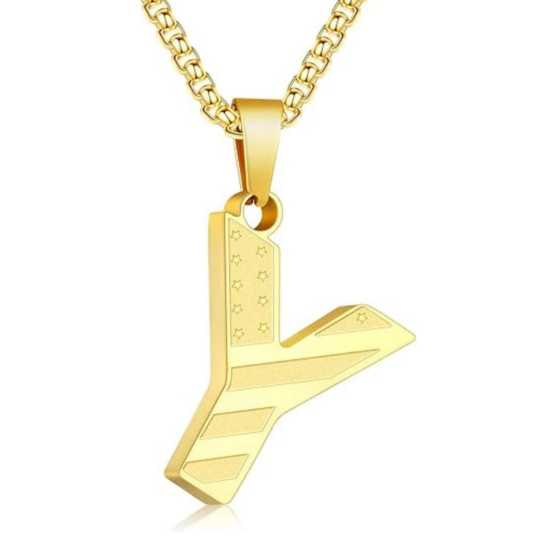 14K Gold Plated American Flag Initial Pendant Necklace for Men