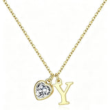 14K Gold Plated Initial A-Z Heart Birthstone Letter Necklace