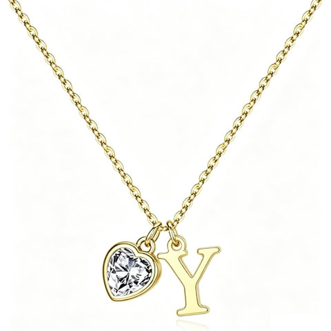 14K Gold Plated Initial A-Z Heart Birthstone Letter Necklace