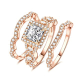 14K Gold Plated  1.5CT  Princess Cubic Zirconia Infinity Twist Engagement Rings  Anniversary Wedding Band Bridal Sets