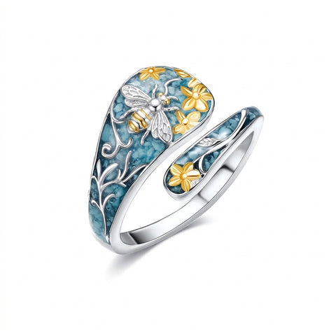 Sterling Silver Turquoise Hummingbird Butterfly Sunflower Adjustable Spoon Ring