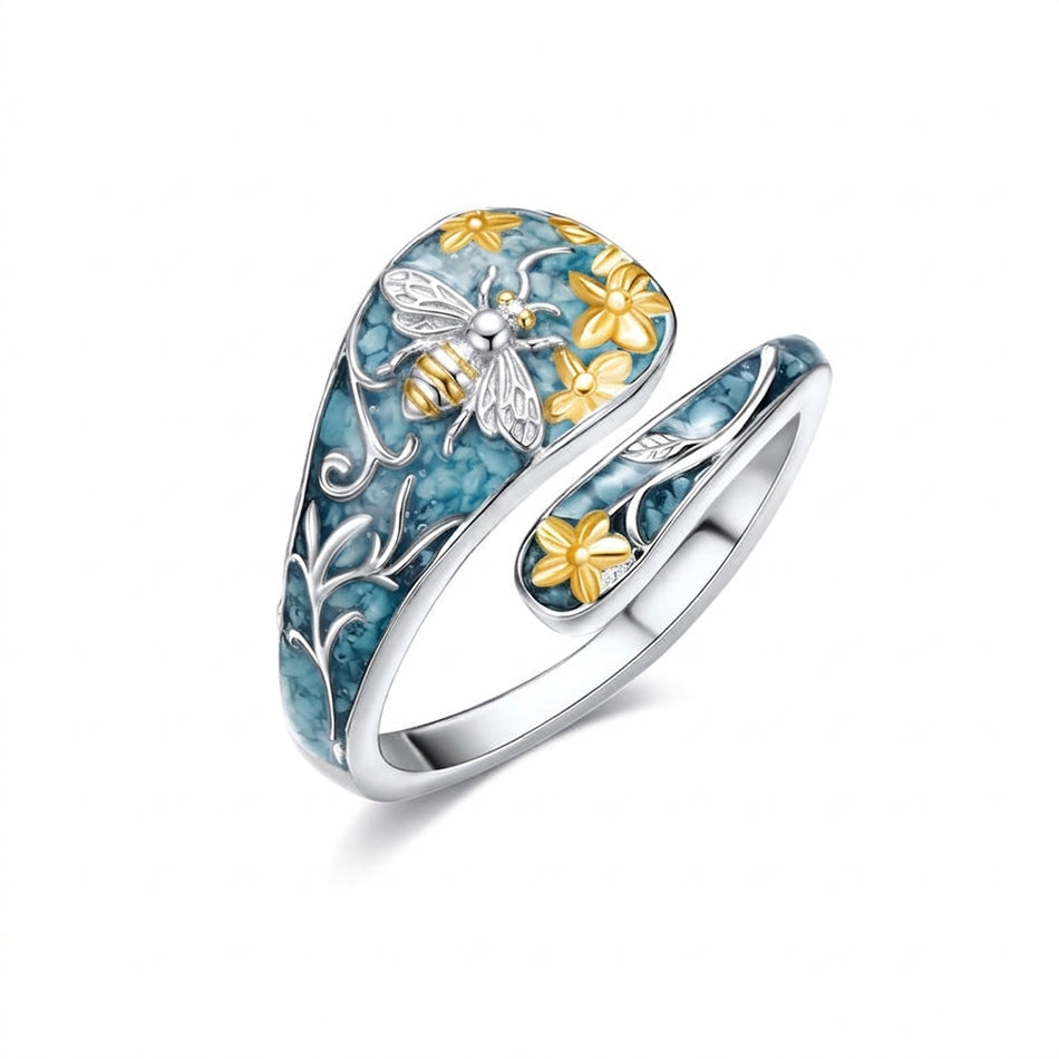 Sterling Silver Turquoise Hummingbird Butterfly Sunflower Adjustable Spoon Ring