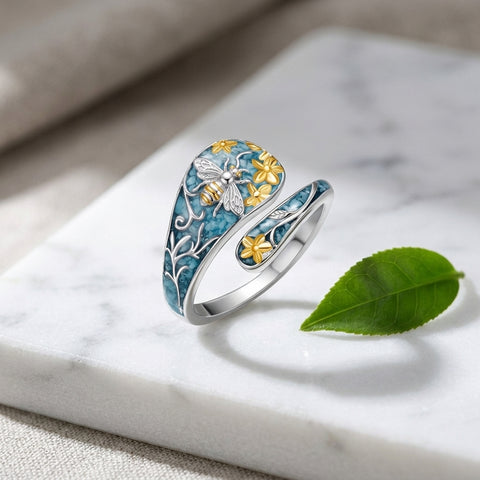 Sterling Silver Turquoise Hummingbird Butterfly Sunflower Adjustable Spoon Ring