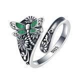 Sterling Silver Oxidized Dragonfly Butterfly Hummingbird Sea Turtle Anchor CrossTree of Life Sunflower Spoon Ring