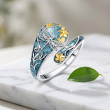 Sterling Silver Turquoise Hummingbird Butterfly Sunflower Adjustable Spoon Ring