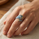 Sterling Silver Turquoise Hummingbird Butterfly Sunflower Adjustable Spoon Ring
