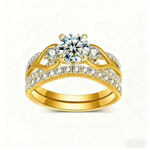 Sterling Silver Three Stone Moissanite Wedding Engagement Ring Sets