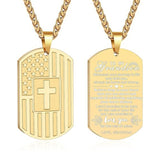 14K Gold Plated American Flag Dog Tag Cross Necklace for Men