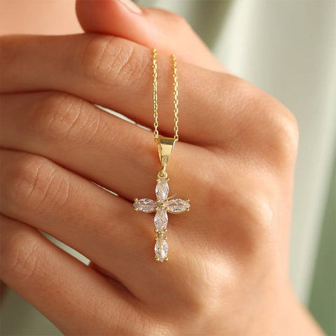 Sterling Silver 5A Cubic Zirconia Cross Pendant Necklace