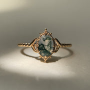 Natural Moss Agate Engagement Ring Vintage 925 Sterling Silver Gold Solitaire Rings Promise Jewelry Gift for Women