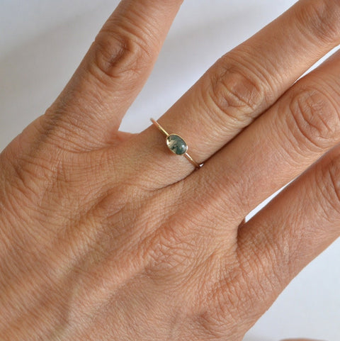 Sterling Silver Oval Moss Agate Ring with Rainbow Moonstone, Turquoise, and Black Onyx