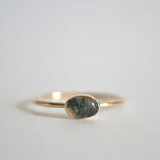 Sterling Silver Oval Moss Agate Ring with Rainbow Moonstone, Turquoise, and Black Onyx