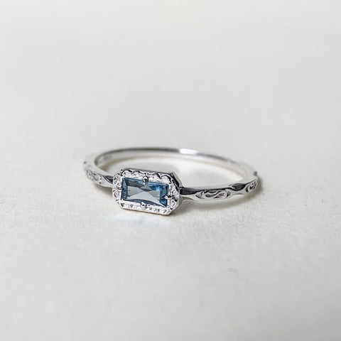 Sterling Silver Natural Moss Agate  Ring with Opal, Blue Topaz, Baguette, and Cubic Zirconia