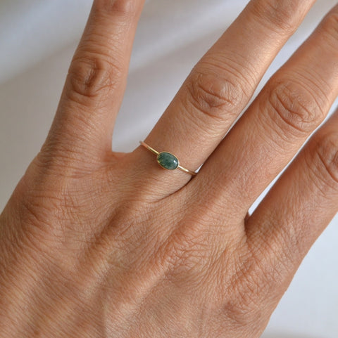 Sterling Silver Oval Moss Agate Ring with Rainbow Moonstone, Turquoise, and Black Onyx
