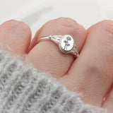 925 Sterling Silver Birth Flower Ring Vintage Flower Signet Ring Mother's Day Gift