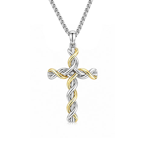 14K Gold Plated Two Tone Cross Pendant Necklace Christian Jewelry Religious Gift