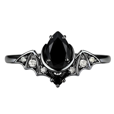 Sterling Silver 10K  14K  18K Gold 1CT-4CT Black Onyx Engagement Ring Gothic Wedding Promise Ring