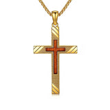 14K Gold Plated Wooden Cross Pendant Necklace Christian Catholic Jewelry Religious Gift