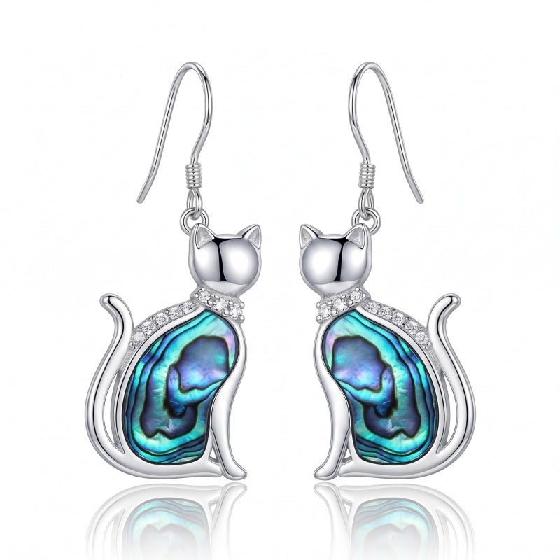 Sterling Silver Abalone Shell Hummingbird Owl Sea Turtle Cat Frog Horse Seahorse Dangle Earrings  Gifts for Christmas