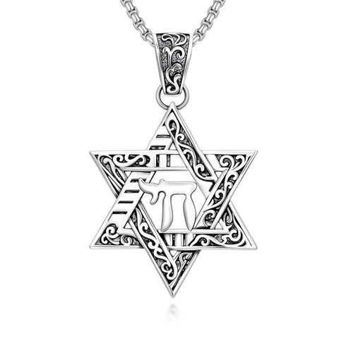 Sterling Silver Star of David Chai Cross Evil Eye Lion of Judah Menorah Tree of Life Protection Pendant Necklace