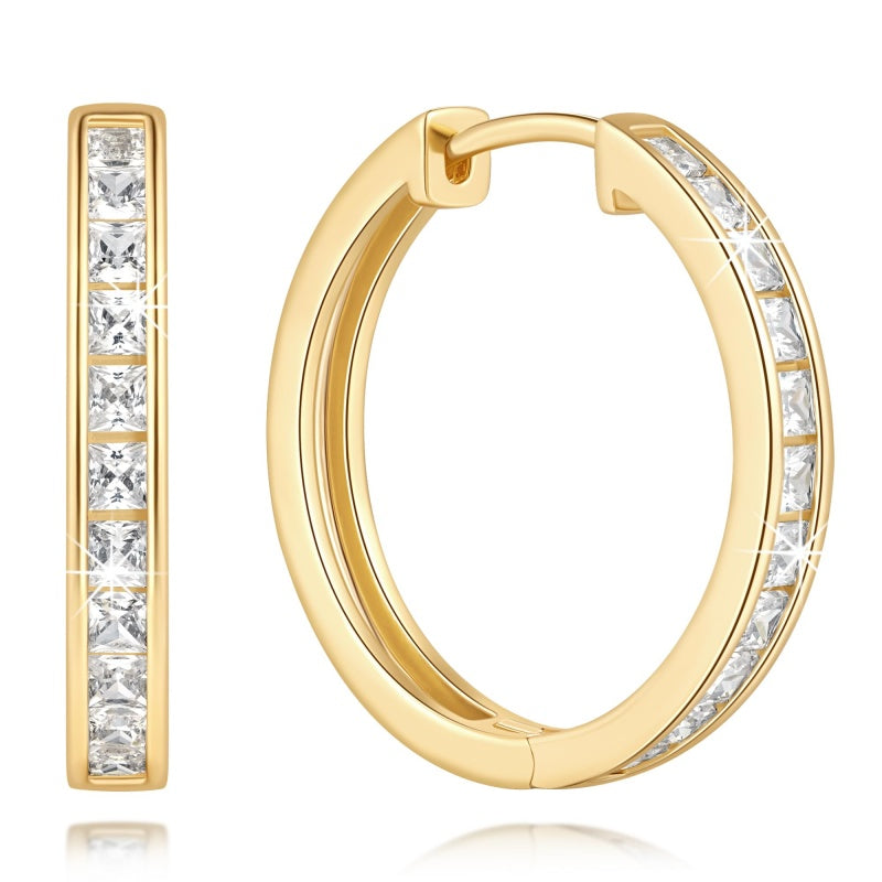14K Gold Plated Cubic Zircon Hoop Earrings for Women