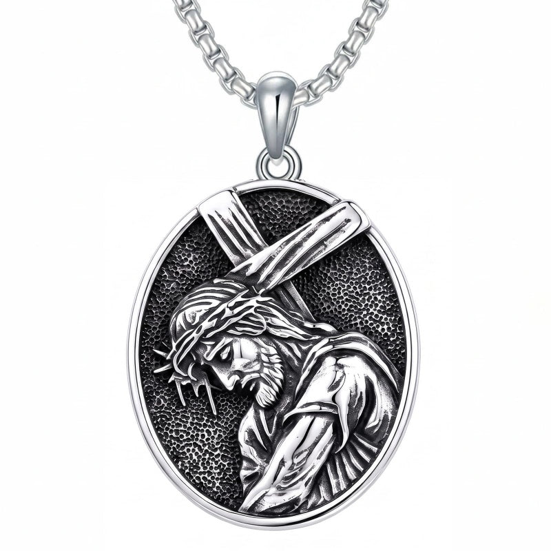 Sterling Silver Praying Hands Angel Sword Wing Cross Pendant Necklace Religious Gifts for Men
