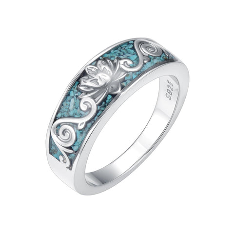 Sterling Silver Turquoise Butterfly Lotus Pet Paw Ring for Women