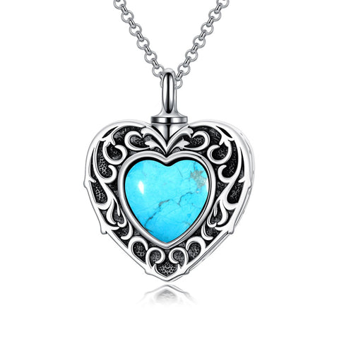 Sterling Silver Moonstone Turquoise Moss Agate Heart Shaped Urn Necklace for Ashes