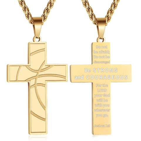 14K Gold Plated Bible Verse Basketball Cross Pendant Necklace for Men