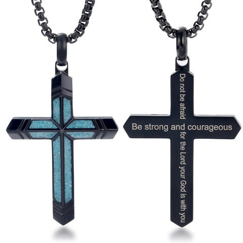 14K Gold Plated Turquoise Malachite Cross Necklace for Men Christianity Cross Jewelry