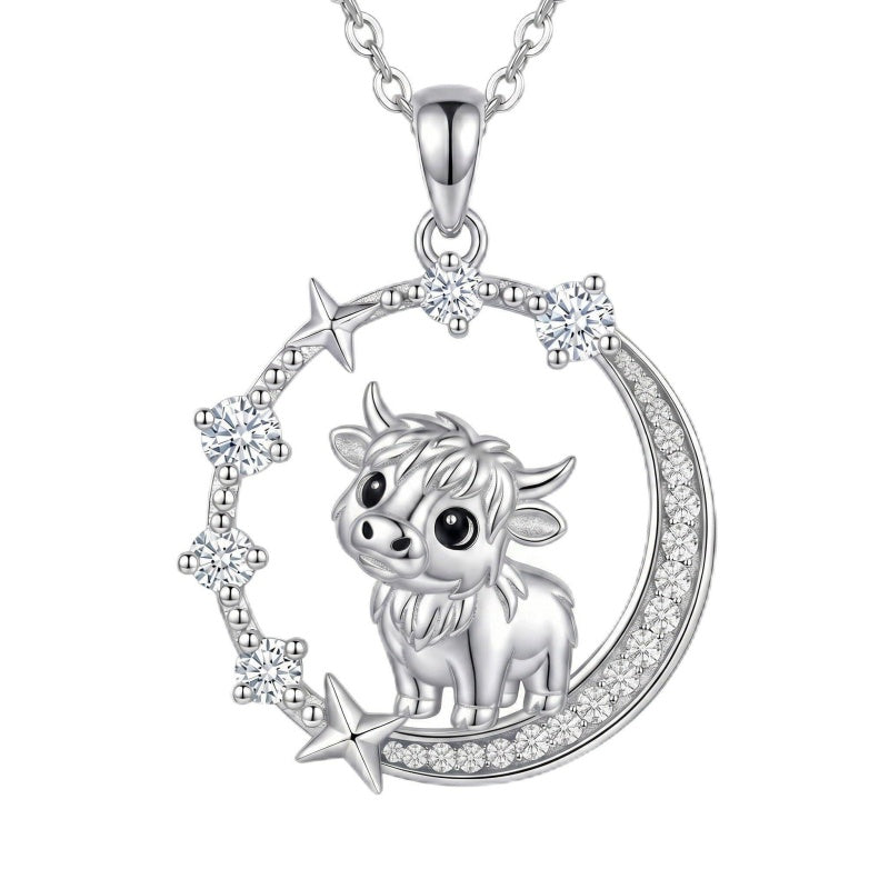 Sterling Silver Cubic Zirconia Raccoon Cat Dog Corgi Otter Highland Cow Pendant Necklace Gift for Birthday Christmas