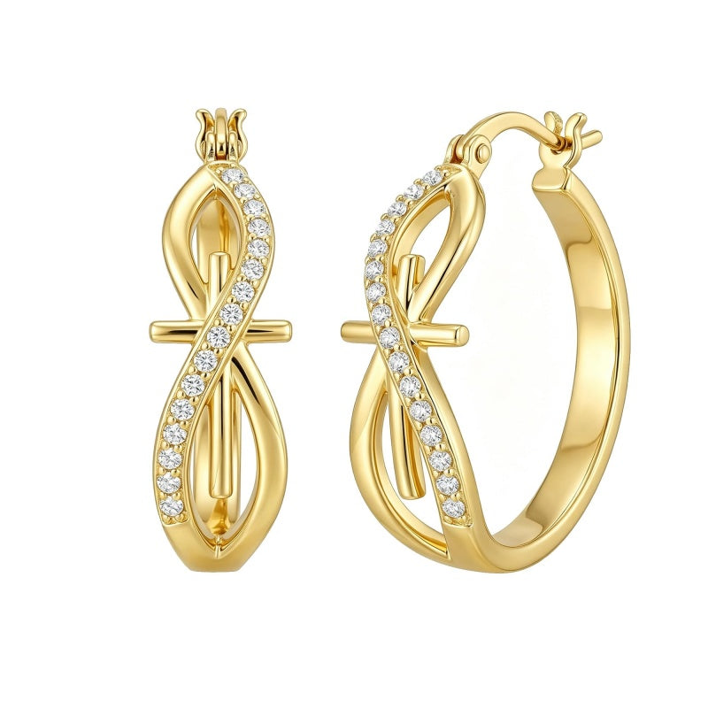 14K Gold Plated Cross Hoop Earrings  for Women Birthday Mothers Day Christmas Jewelry Gift