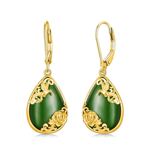 14K Gold Plated Natural Jade  Earrings for Women Good Fortune Jewelry Birthday Mother's Day Gifts