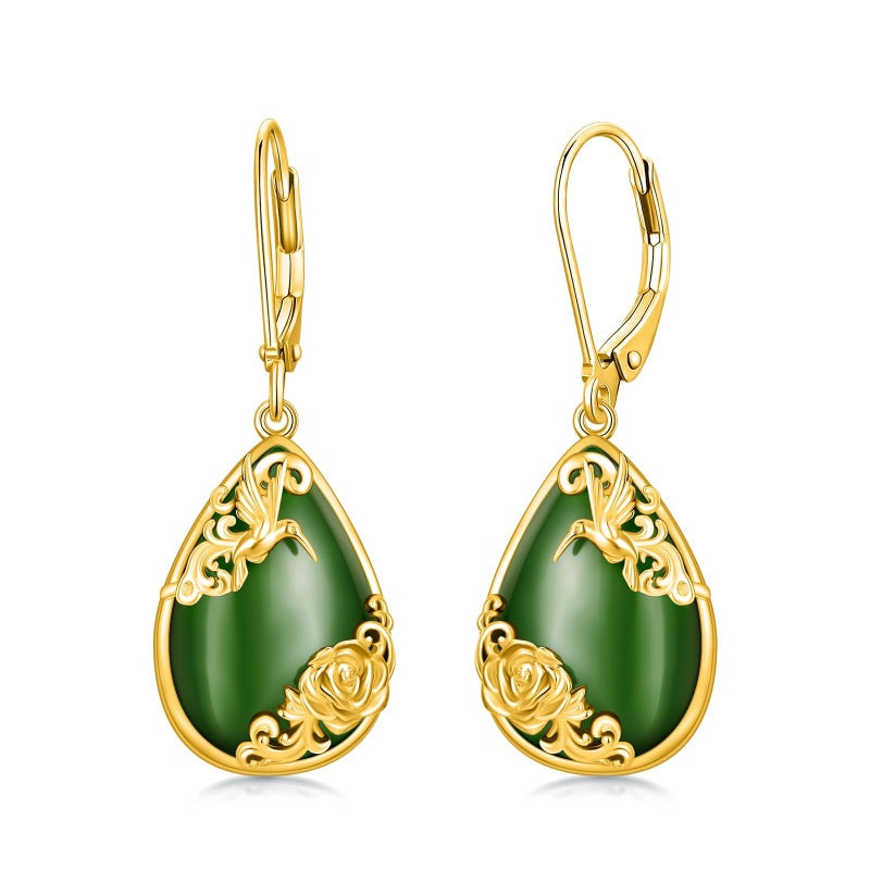 14K Gold Plated Natural Jade  Earrings for Women Good Fortune Jewelry Birthday Mother's Day Gifts