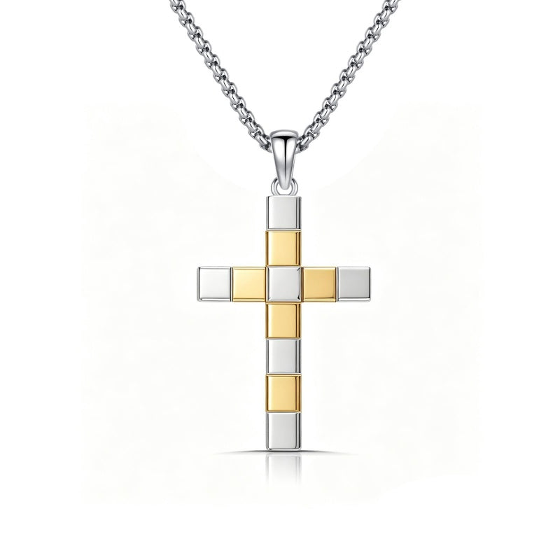 14K Gold Plated Two Tone Cross Pendant Necklace Christian Jewelry Religious Gift