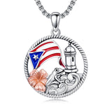 Sterling Silver Frog Flag Puerto Rico Pendant Necklace