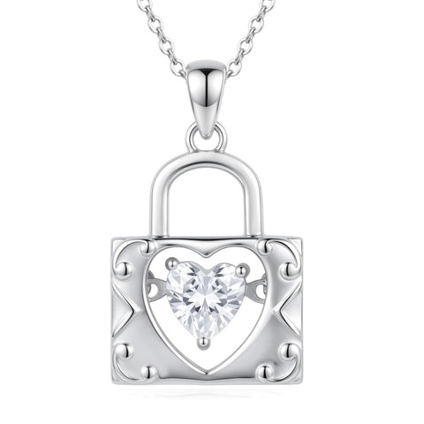 Sterling Silver Key Padlock Heart Key Lock Pendant Love Necklace Jewelry for Women Valentine's Day Birthday Gift