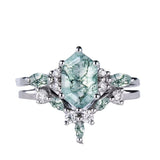 Sterling Silver 10K 14K 18K Gold Personalize Engraved Moss Agate Engagement Rings for Women