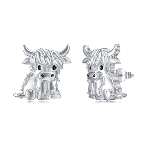 Sterling Sliver Highland Cow Stud  Dangle Earrings