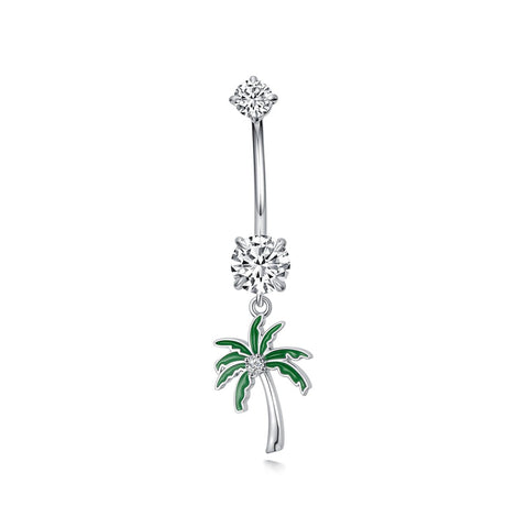 Sterling Silver Cubic Zircon Angel Wings Mermaid Tail Palm Tree Pet Paw Print Belly Button Ring
