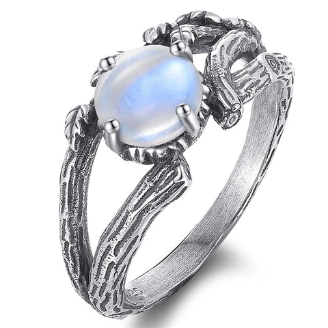 Sterling Silver Moss Agate Moonstone Branch Engagement Wedding Promise Ring  for Her