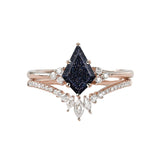 Sterling Silver 10K 14K 18K Gold Kite Cut Gemstone Wedding Ring Set